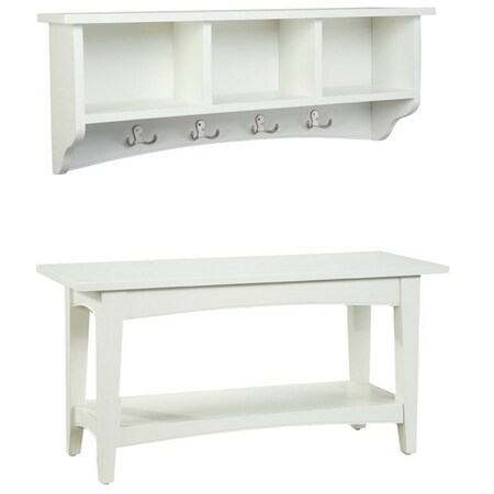 Alaterre Furniture Shaker Cottage Storage Coat Hook with Bench Set, Ivory ASCA0304IV